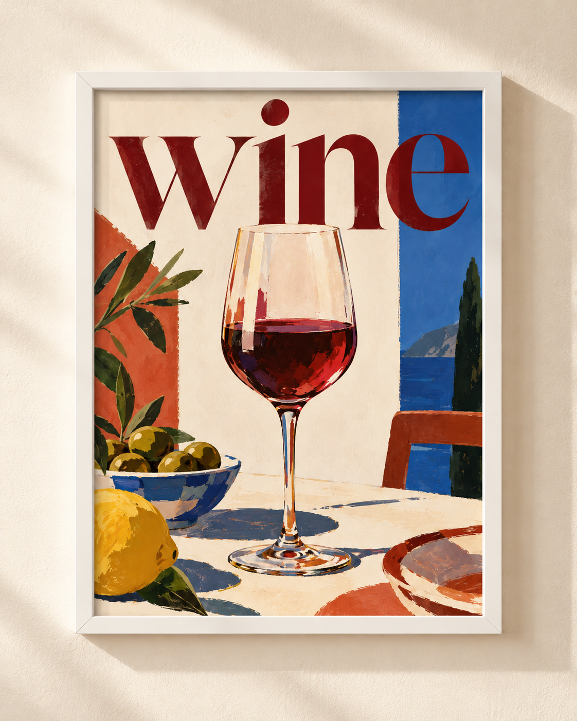 Wine - plakat śródziemnomorski w ramie