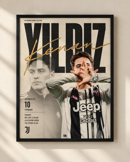 Kenan Yildiz - Juventus - plakat piłkarski w ramie