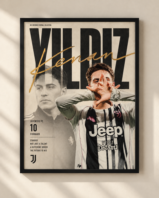 Kenan Yildiz - Juventus - plakat piłkarski w ramie
