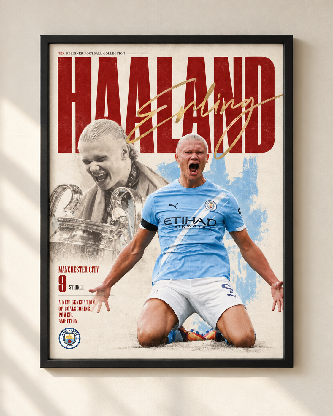 Plakat Erling Haaland w czarnej ramie