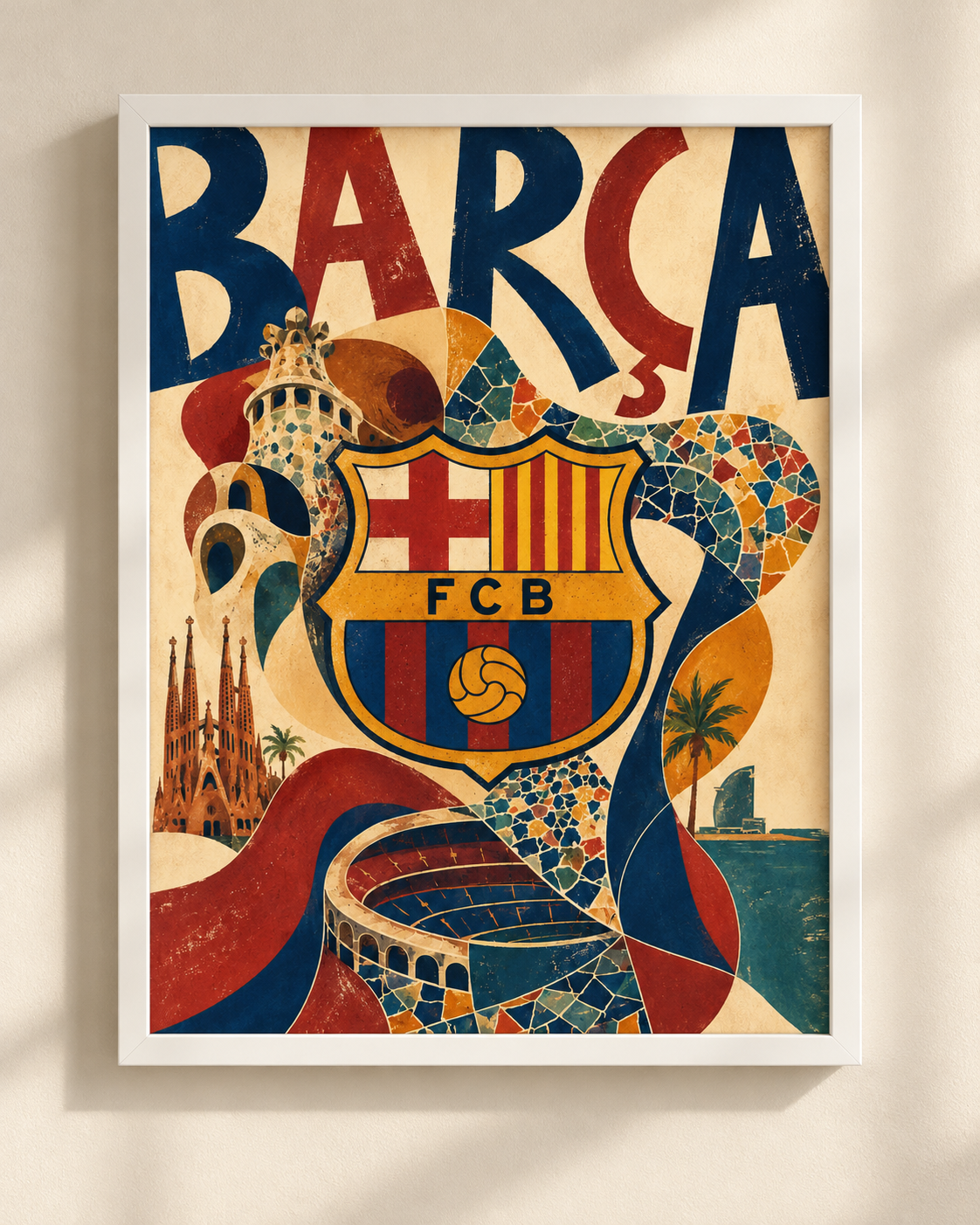 Plakat FC Barcelona w białej ramie – NEX