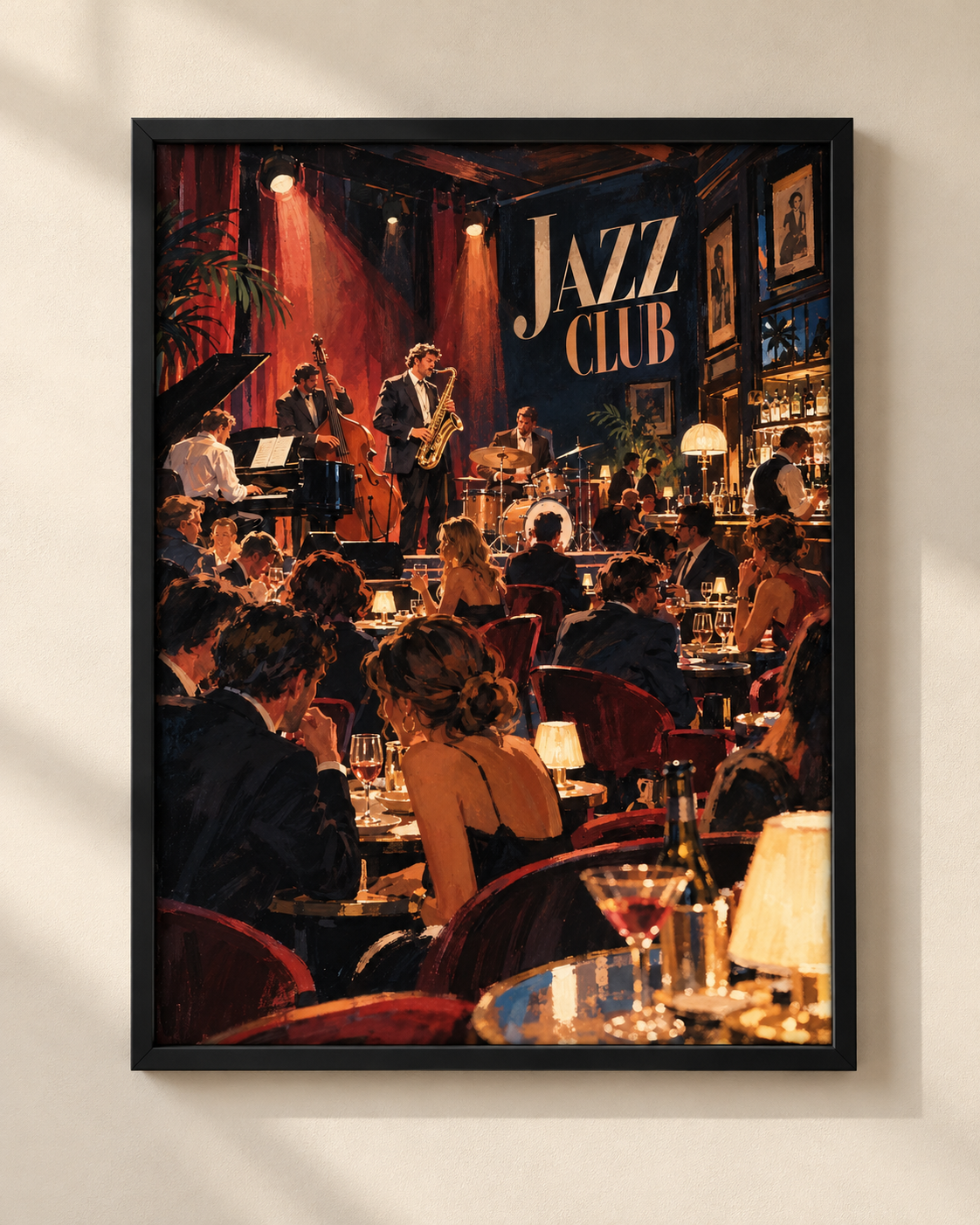 Plakat Jazz Club Live Jazz w białej ramie