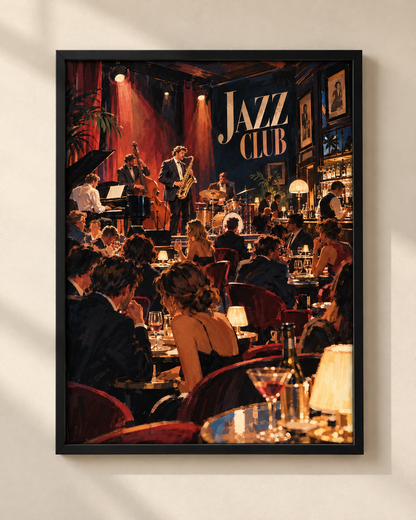 Plakat Jazz Club Live Jazz w białej ramie