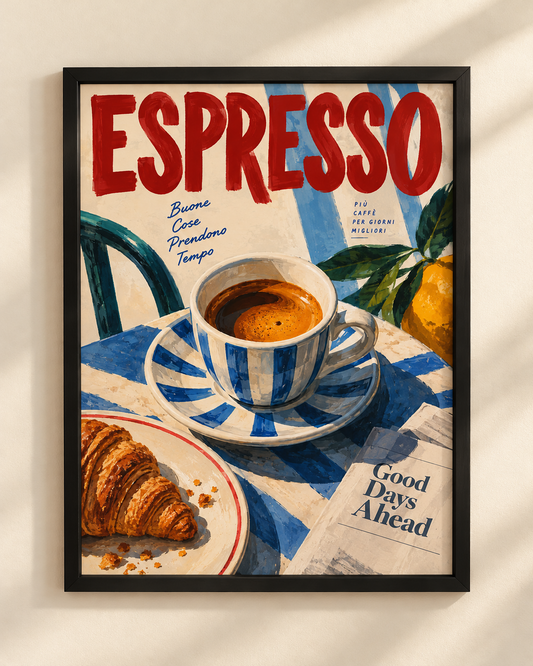 Plakat Espresso w czarnej ramie – retro plakat kawowy NEX