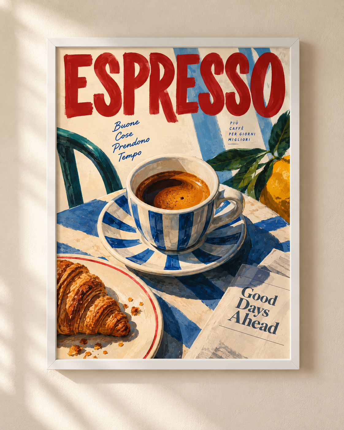 Plakat Espresso w białej ramie – retro plakat kawowy NEX