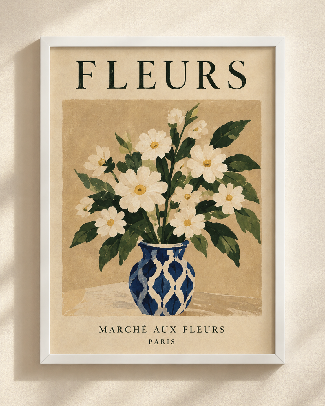 Plakat Fleurs z bukietem białych kwiatów w białej ramie
