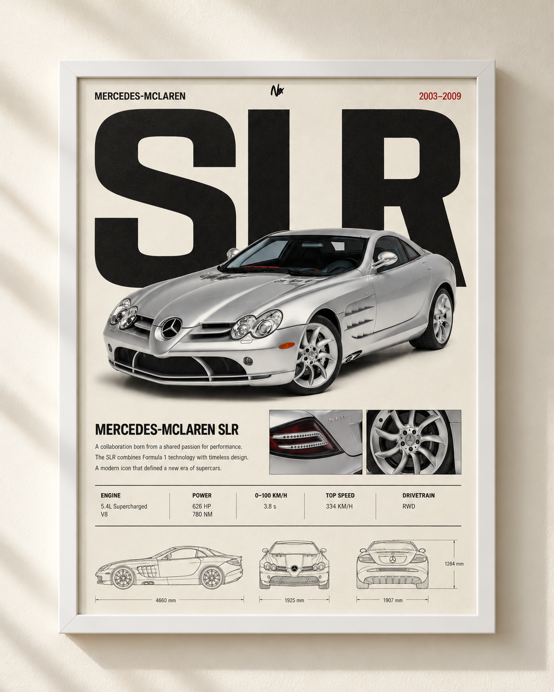Plakat Mercedes-Benz SLR McLaren w białej ramie