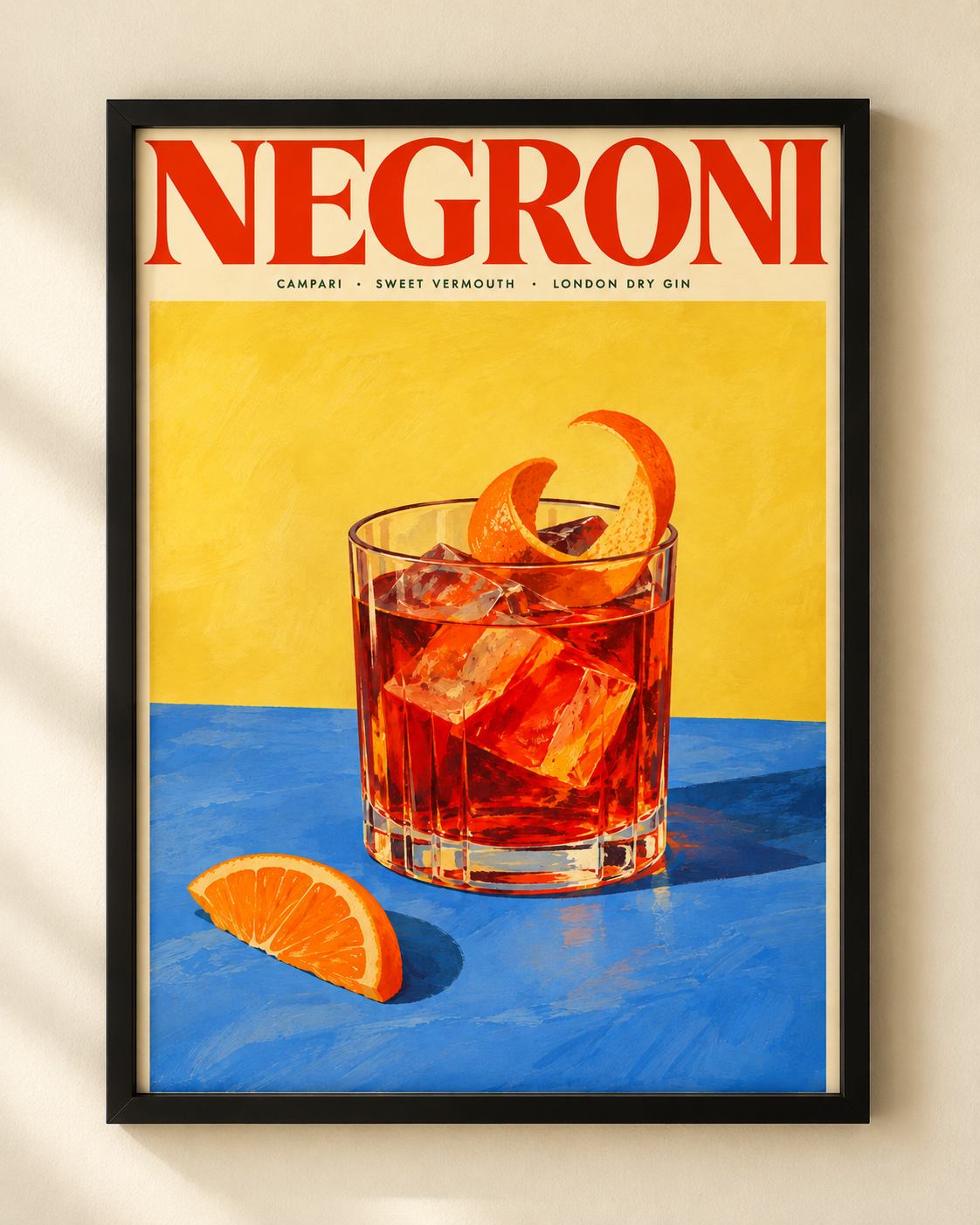 NEX Negroni cocktail poster in a black frame