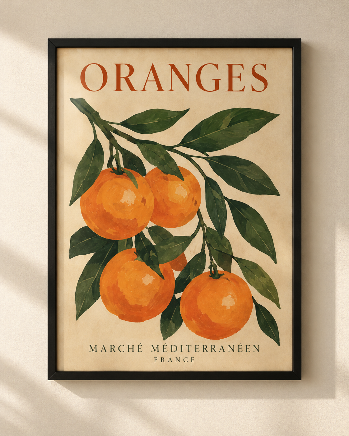 Plakat Oranges – pomarańcze na gałązce w czarnej ramie