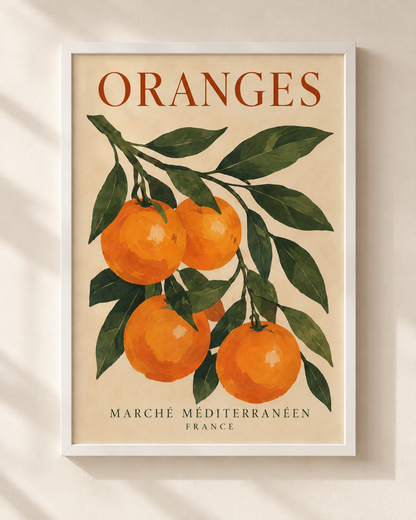 Plakat Oranges – pomarańcze na gałązce w białej ramie