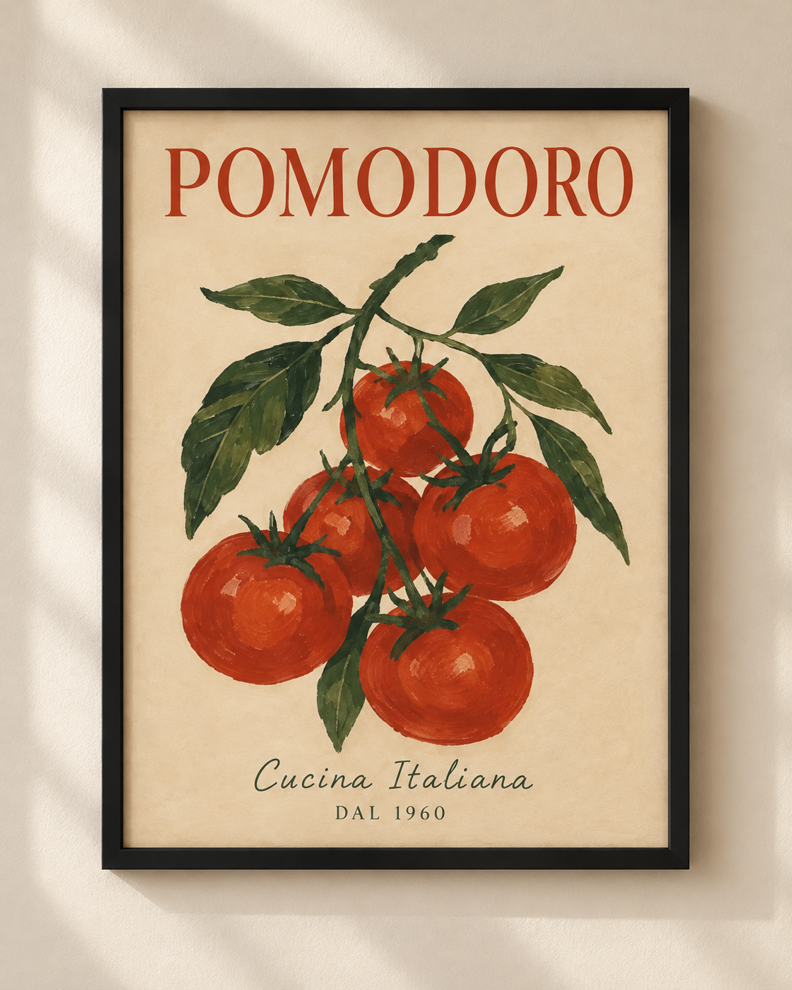 Plakat Pomodoro z ilustracją pomidorów w czarnej ramie