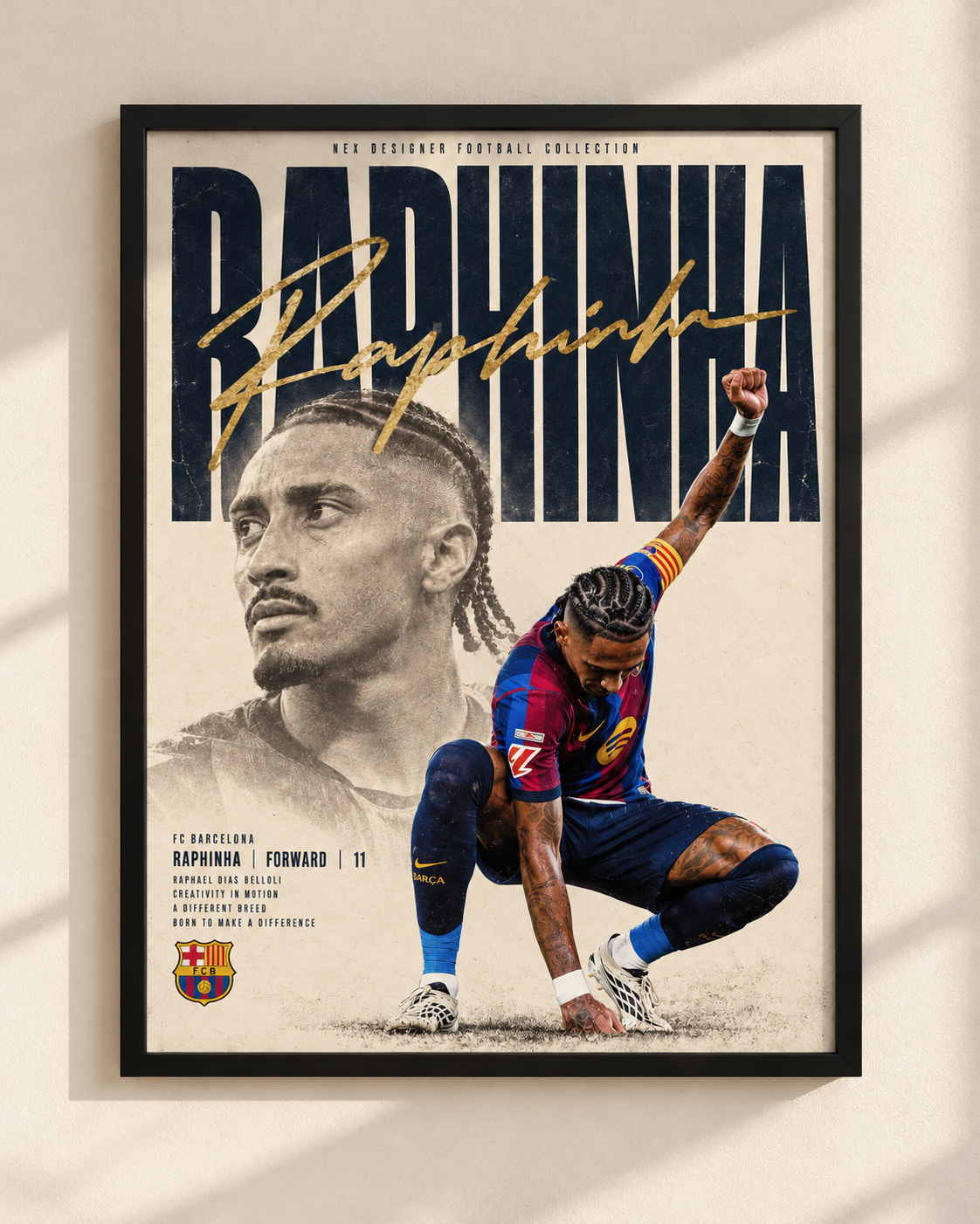 Plakat Raphinha FC Barcelona w czarnej ramie