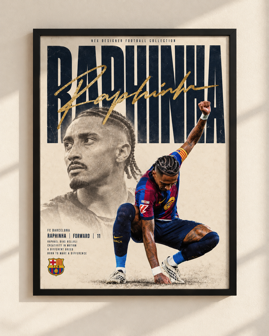 Plakat Raphinha FC Barcelona w czarnej ramie